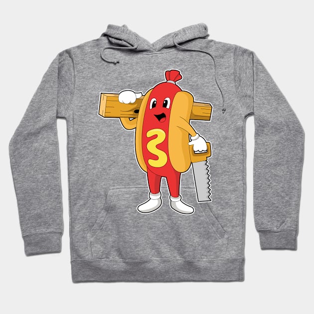 Hotdog as Carpenter with Saw & Wood Hoodie by Markus Schnabel